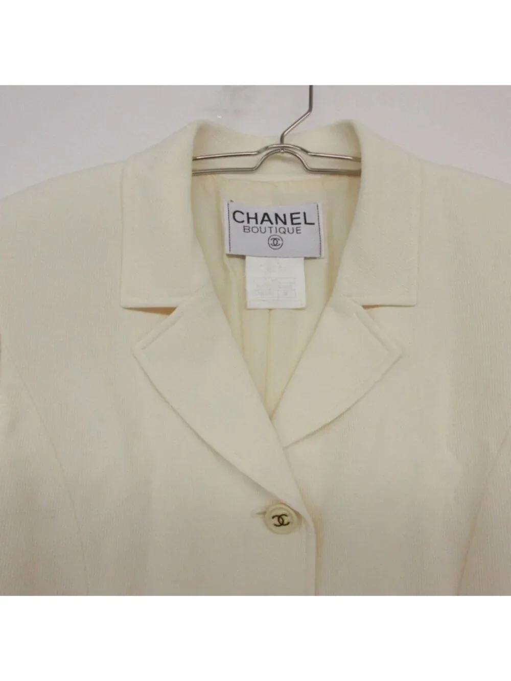 Chanel Chesterfield CC Logo Button Long Coat Notch Lapel Shoulder Pad Fully